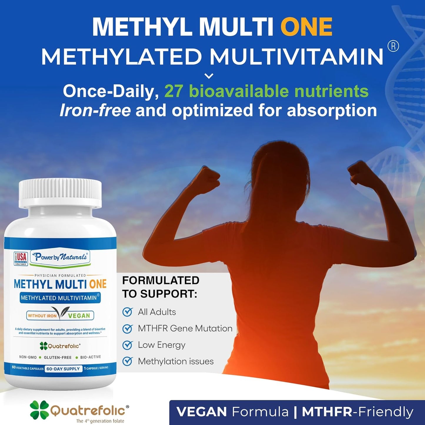 Iron-Free Methyl Multi One: Natural Energy Multivitamin for Men & Women, 2-PK - B12, P5P, Folate, CoQ10, Zinc - MTHFR Support