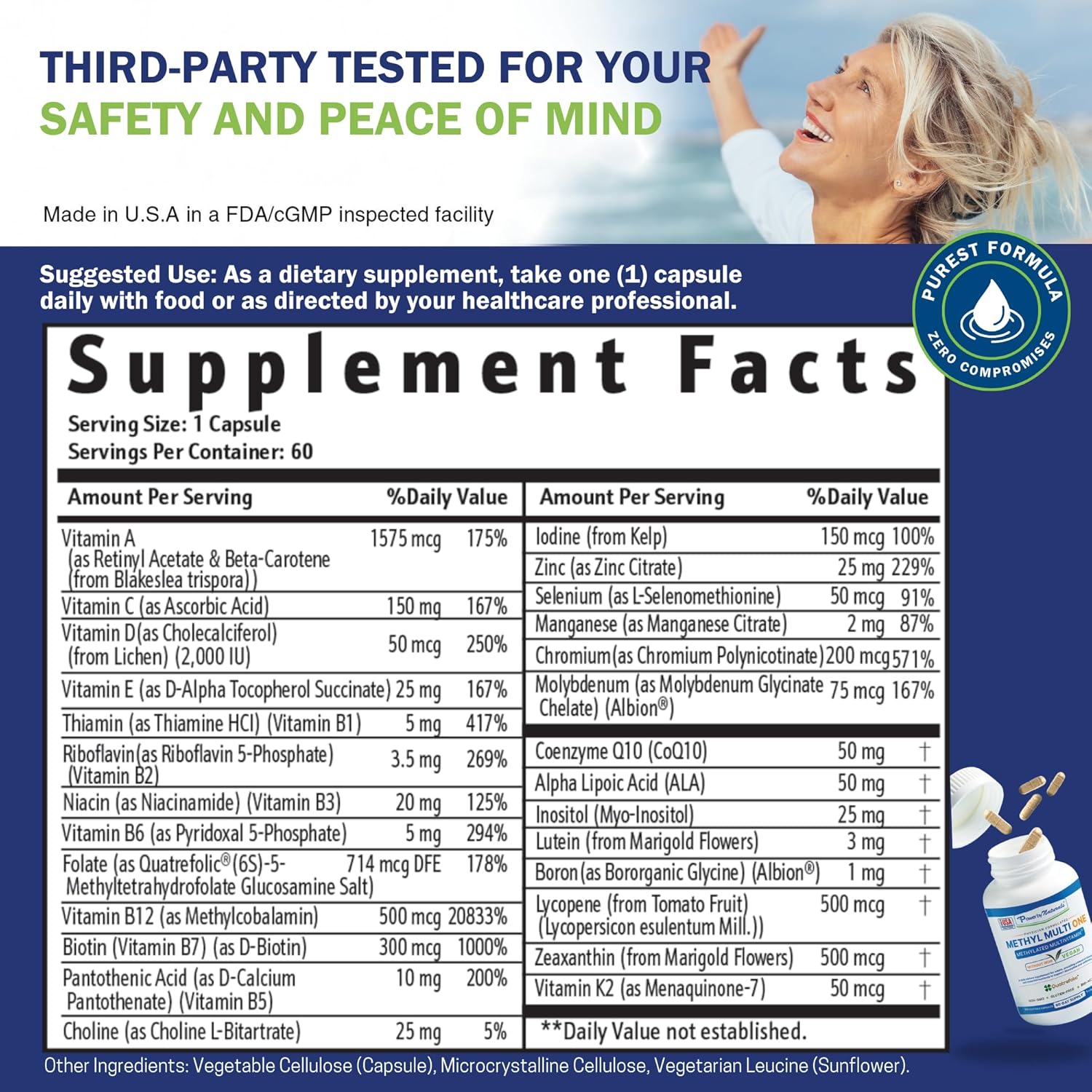 Iron-Free Methyl Multi One: Natural Energy Multivitamin for Men & Women, 2-PK - B12, P5P, Folate, CoQ10, Zinc - MTHFR Support