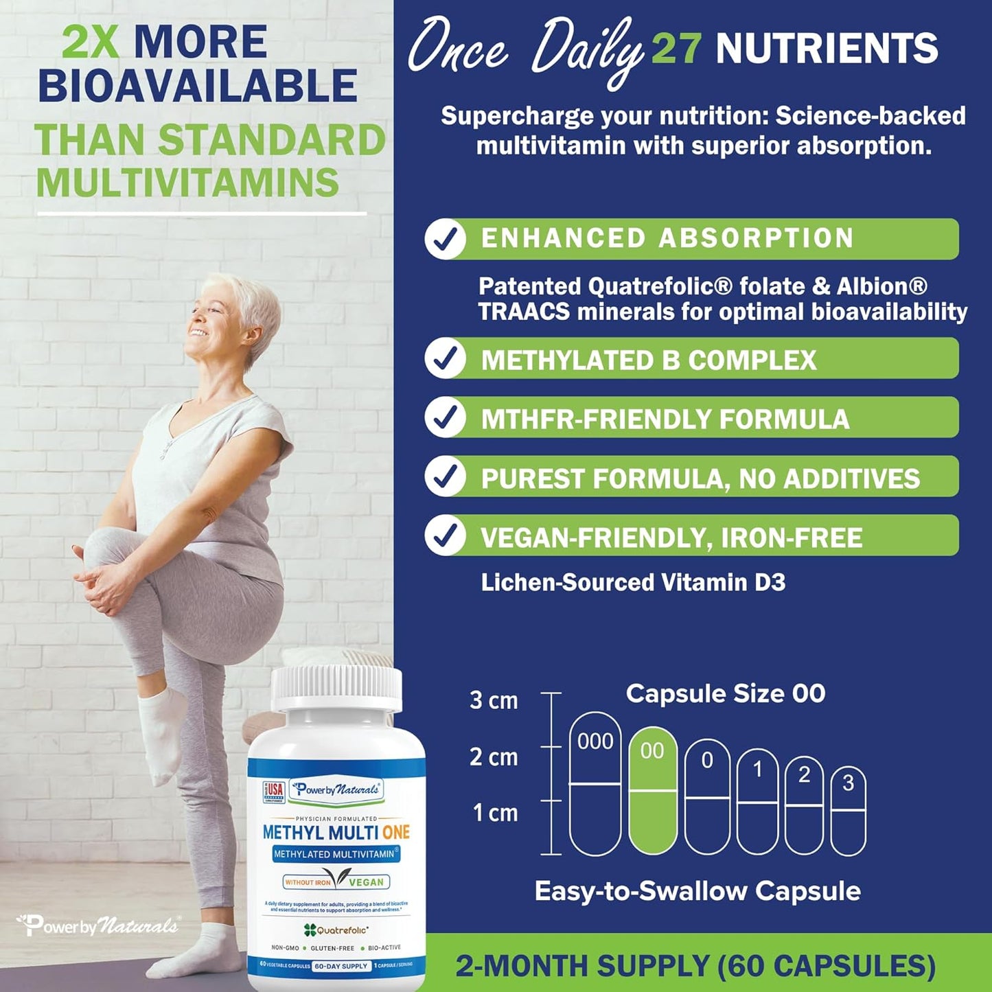 Iron-Free Methyl Multi One: Natural Energy Multivitamin for Men & Women, 2-PK - B12, P5P, Folate, CoQ10, Zinc - MTHFR Support