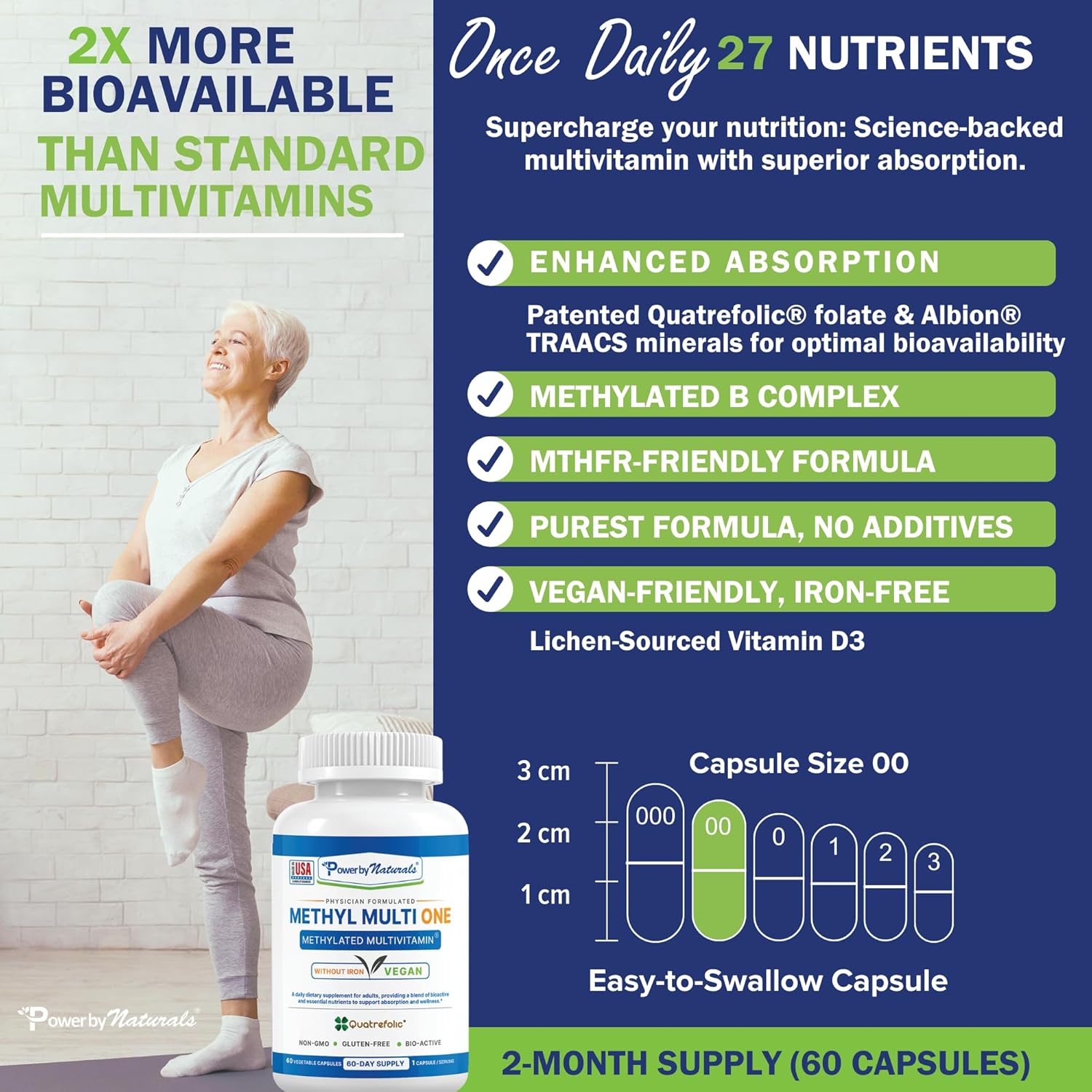 Iron-Free Methyl Multi One: Natural Energy Multivitamin for Men & Women, 2-PK - B12, P5P, Folate, CoQ10, Zinc - MTHFR Support