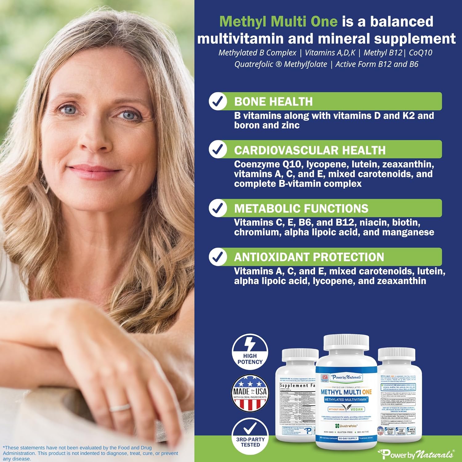 Iron-Free Methyl Multi One: Natural Energy Multivitamin for Men & Women, 2-PK - B12, P5P, Folate, CoQ10, Zinc - MTHFR Support