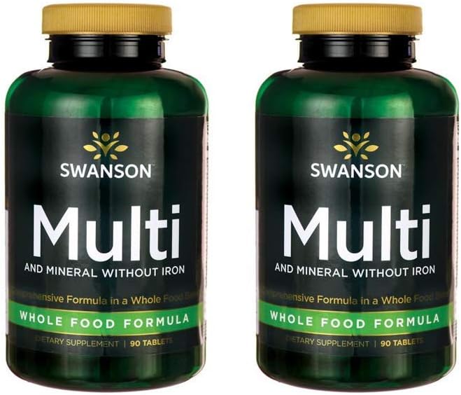 Iron-Free Multivitamin Multimineral Health Supplement - Swanson Whole-Food Formula (2 Pack, 90 Tabs)