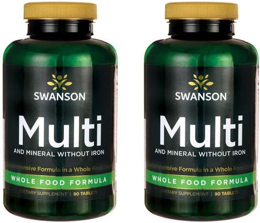 Iron-Free Multivitamin Multimineral Health Supplement - Swanson Whole-Food Formula (2 Pack, 90 Tabs)