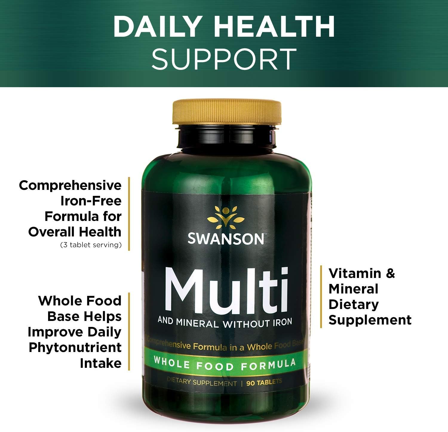 Iron-Free Multivitamin Multimineral Health Supplement - Swanson Whole-Food Formula (2 Pack, 90 Tabs)