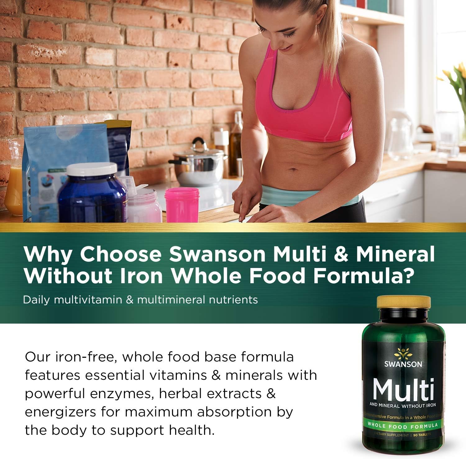 Iron-Free Multivitamin Multimineral Health Supplement - Swanson Whole-Food Formula (2 Pack, 90 Tabs)