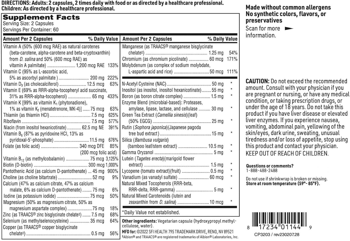 Iron-Free Multivitamin & Multimineral Supplement with Chelated Minerals - 120 Capsules for Men & Women by Klaire Labs