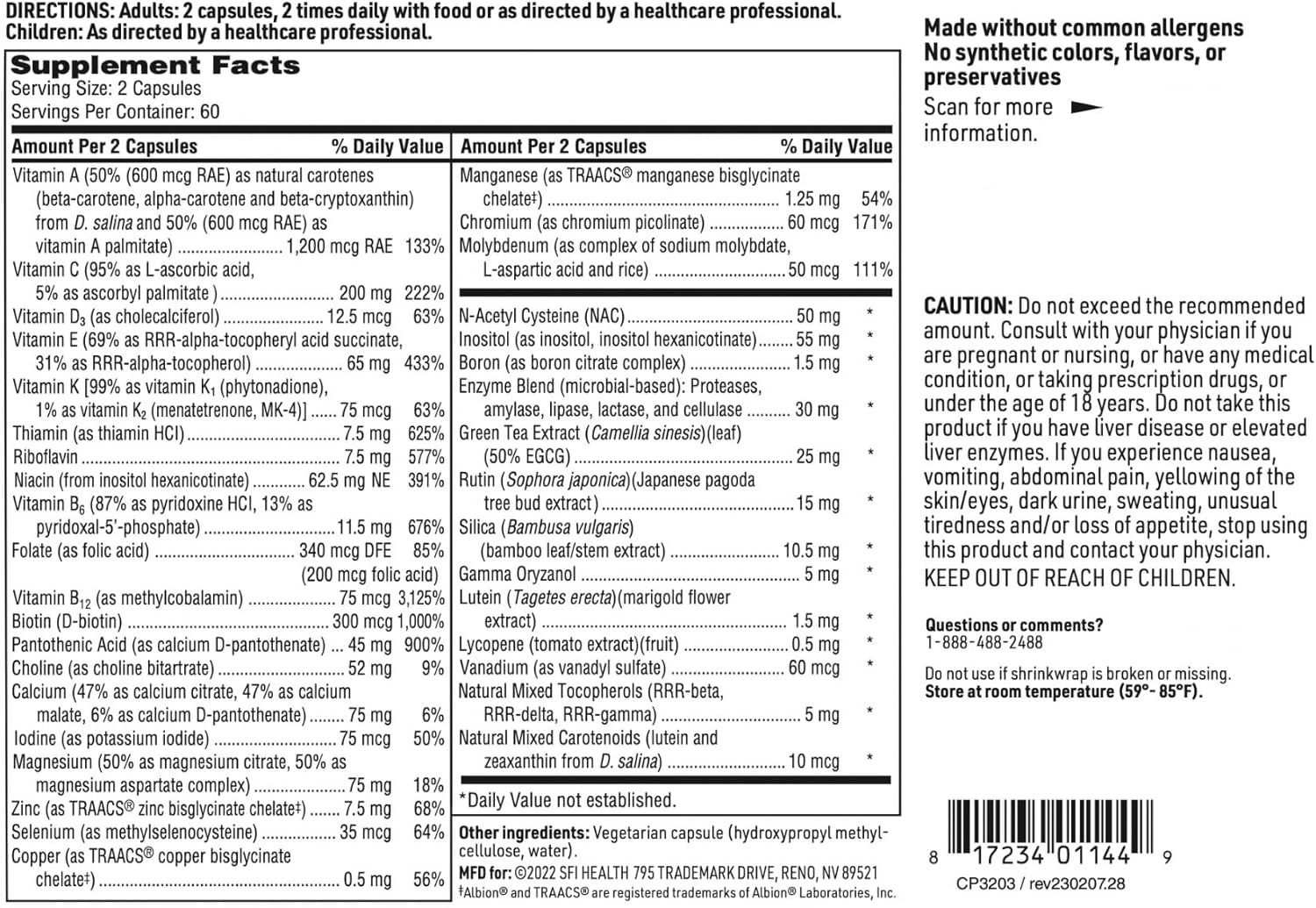 Iron-Free Multivitamin & Multimineral Supplement with Chelated Minerals - 120 Capsules for Men & Women by Klaire Labs