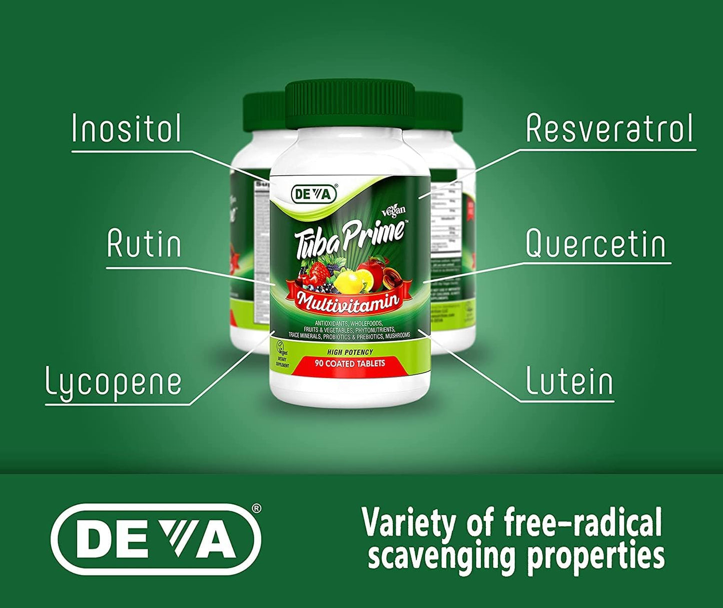 Iron-Free Vegan Multivitamin with Antioxidants, Probiotics, and Super Mushrooms - 2 Pack of 90 Tablets