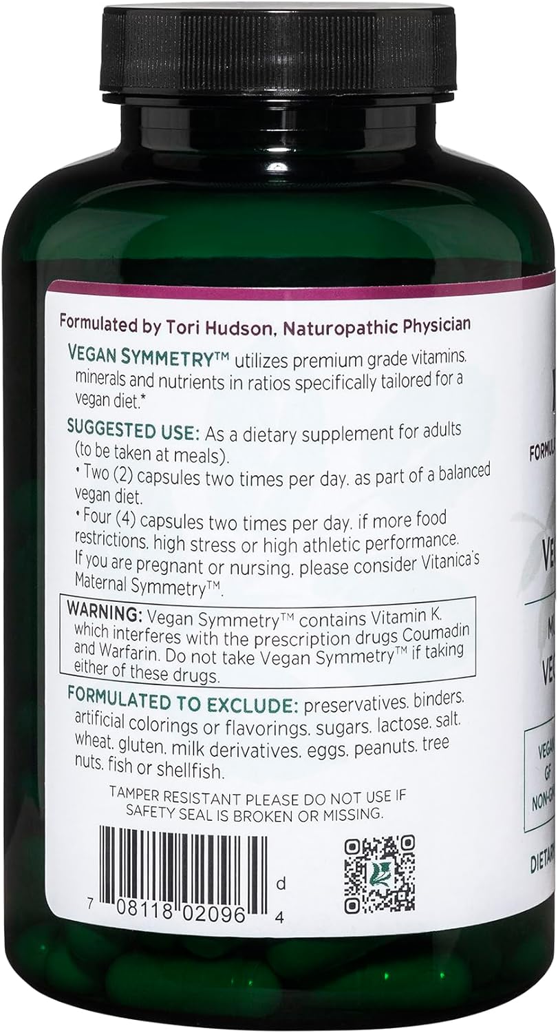 Iron-Free Vitanica Vegan Symmetry: Non-GMO Women's Multivitamin, Gluten-Free - 120 Capsules