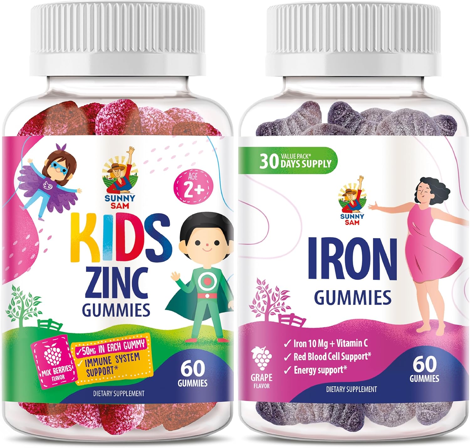 Iron Gummies for Adults with Vitamin C & Zinc - Sunny SAM Kids Formula