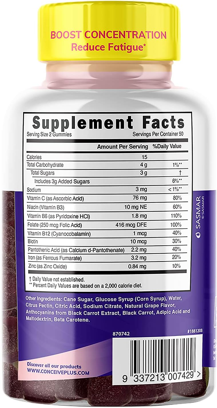 Iron Gummies for Women with Biotin & Vitamin C - Chewable Grape Flavor, 100 Count