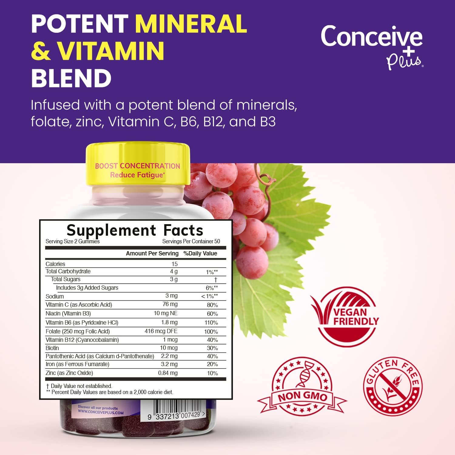 Iron Gummies for Women with Biotin & Vitamin C - Chewable Grape Flavor, 100 Count