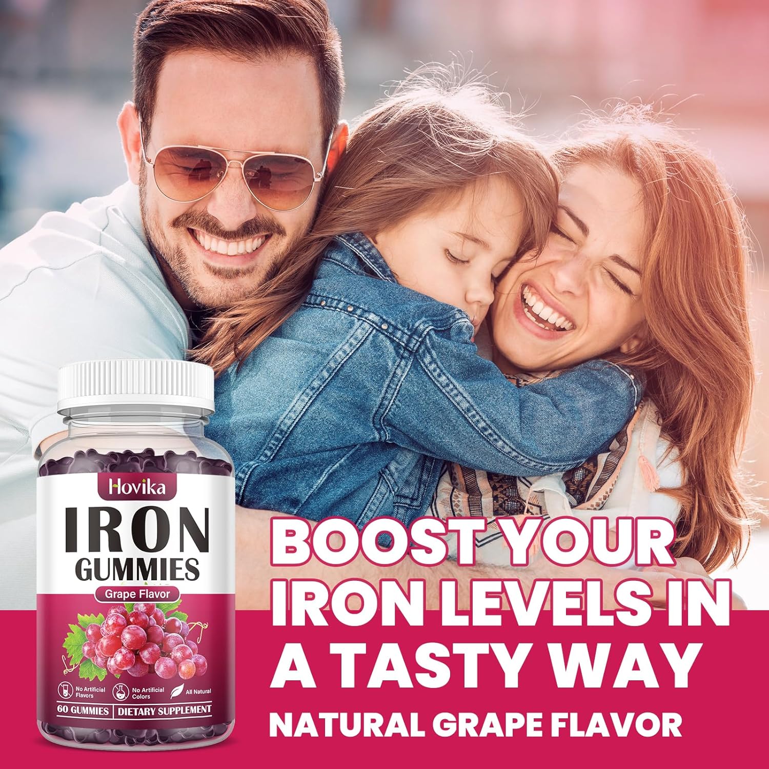 Iron Gummies Supplement (2 Pack) for Anemia with Vitamin C, B12, Folate - Blood Builder and Energy Support for Iron Deficiency - Grape Flavor, Vegan - 120 Gummies