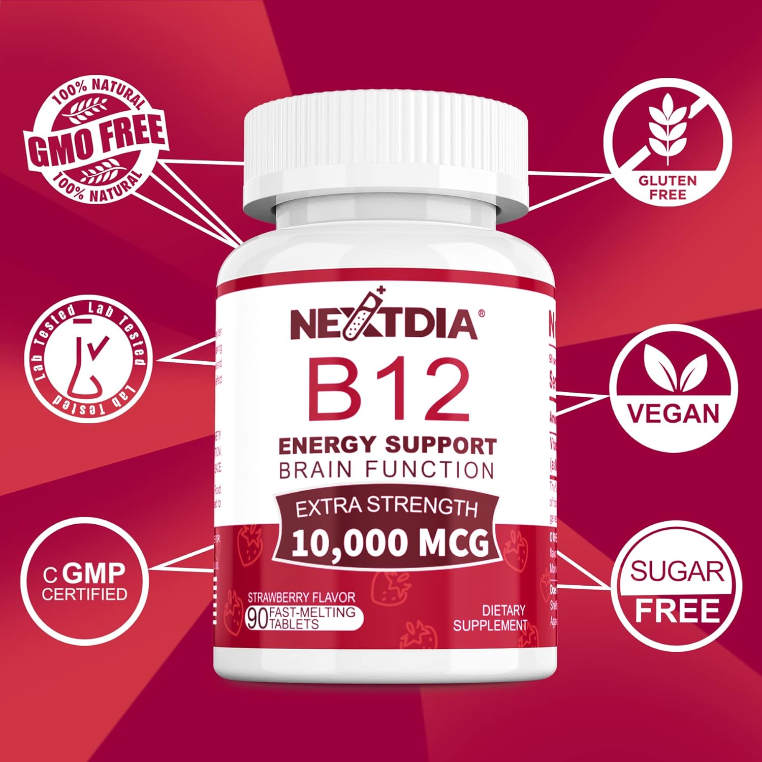 Iron Gummies with 26mg + Vitamin B12 Methylcobalamin 10000mcg - Nextdia Tablets