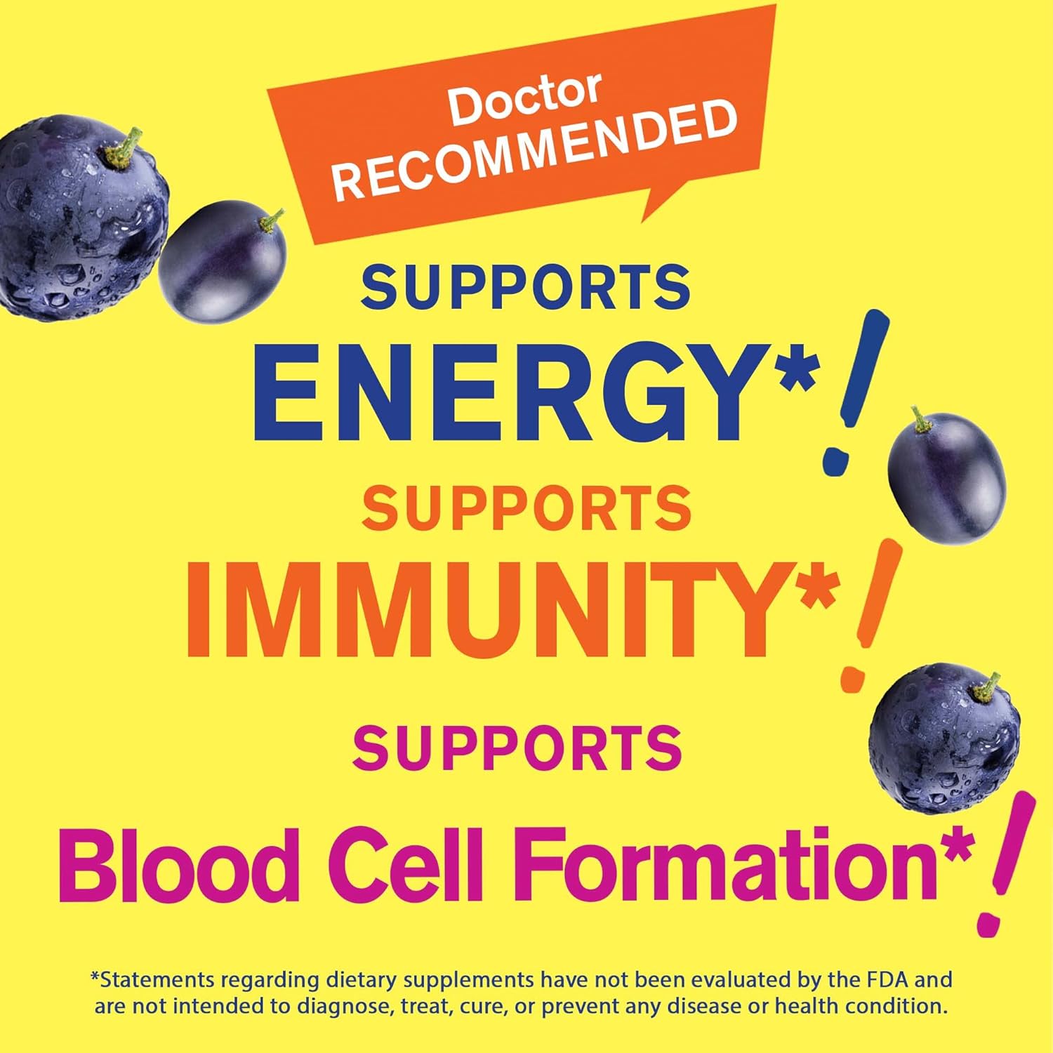 Iron Gummies with Vitamin C for Anemia & Energy Support - Promotes Red Blood Cell Formation - Immune System Boost - Natural Grape Flavor - 60 Gummies