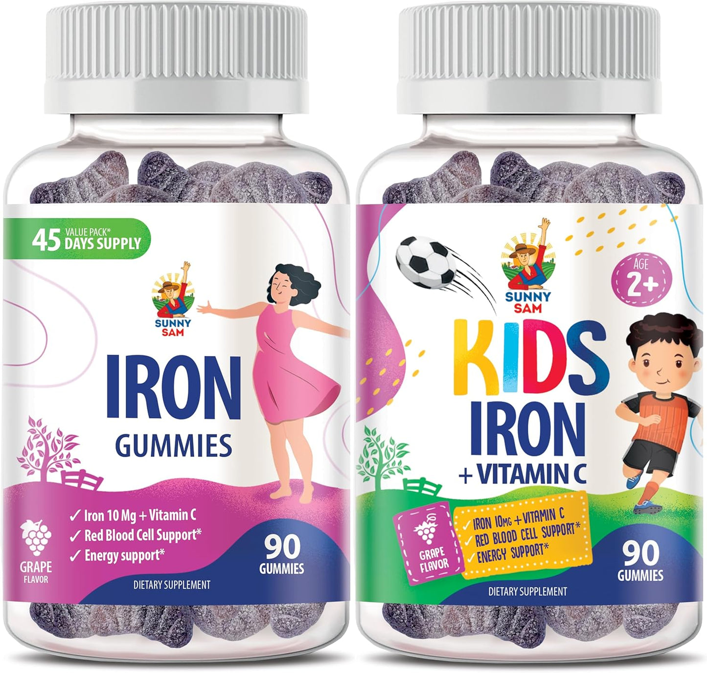 Iron Gummies with Vitamin C for Kids & Adults - 10mg per Serving - Chewable Fruit Gummy for Immune Support & Red Blood Cell Production