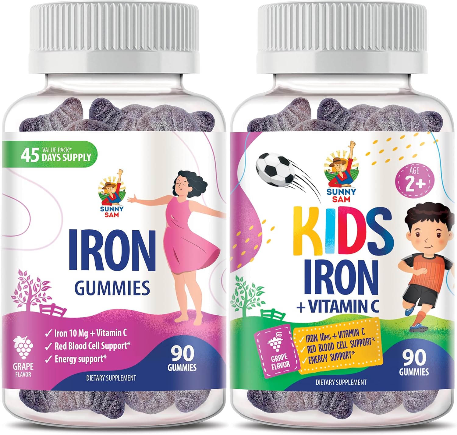 Iron Gummies with Vitamin C for Kids & Adults - 10mg per Serving - Chewable Fruit Gummy for Immune Support & Red Blood Cell Production