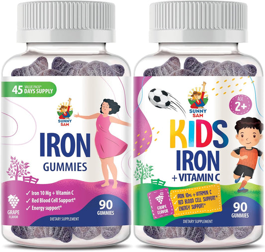 Iron Gummies with Vitamin C for Kids & Adults - 10mg per Serving - Chewable Fruit Gummy for Immune Support & Red Blood Cell Production