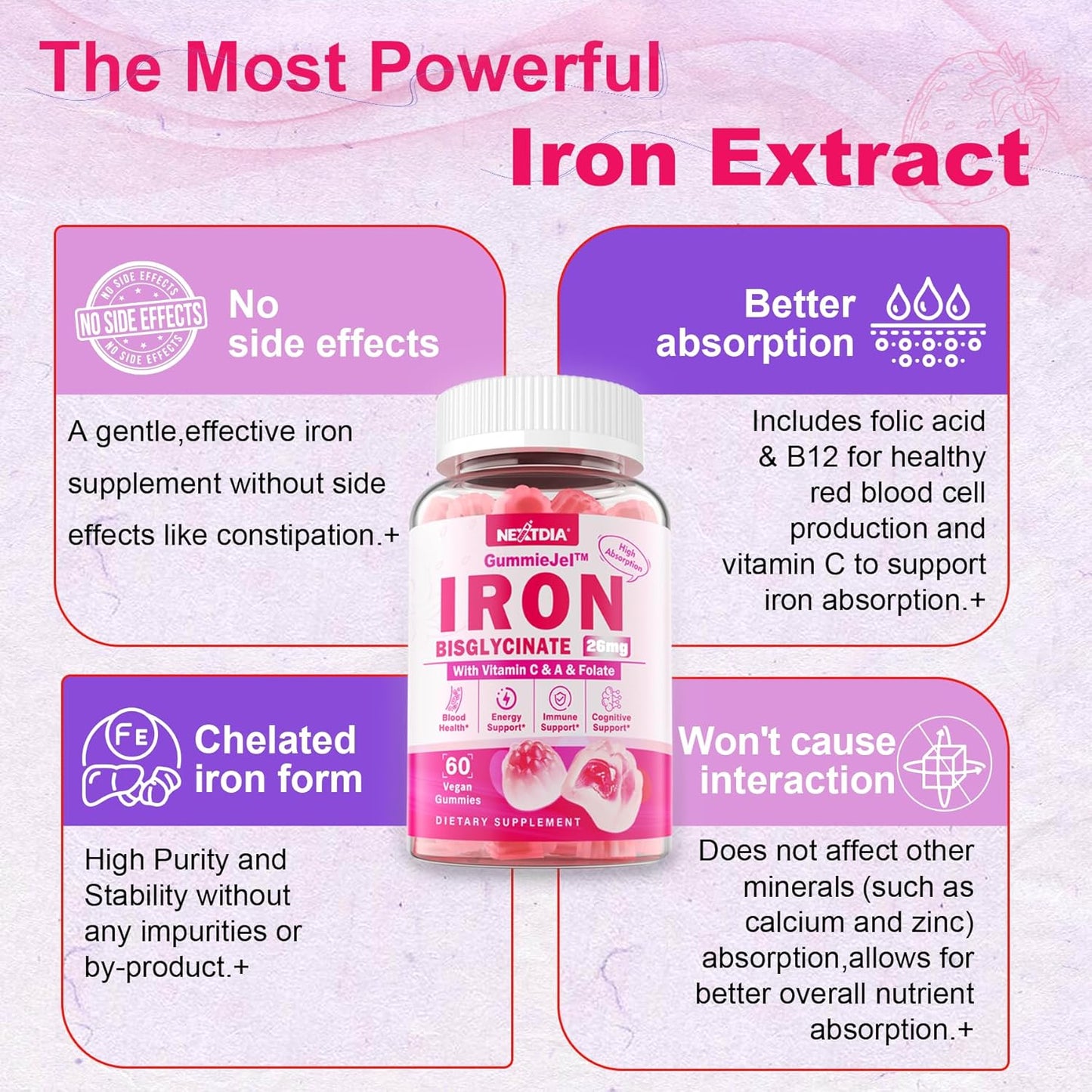 Iron-Infused Nextdia Fiber Gummies for Adult Health - Delicious Dietary Supplement