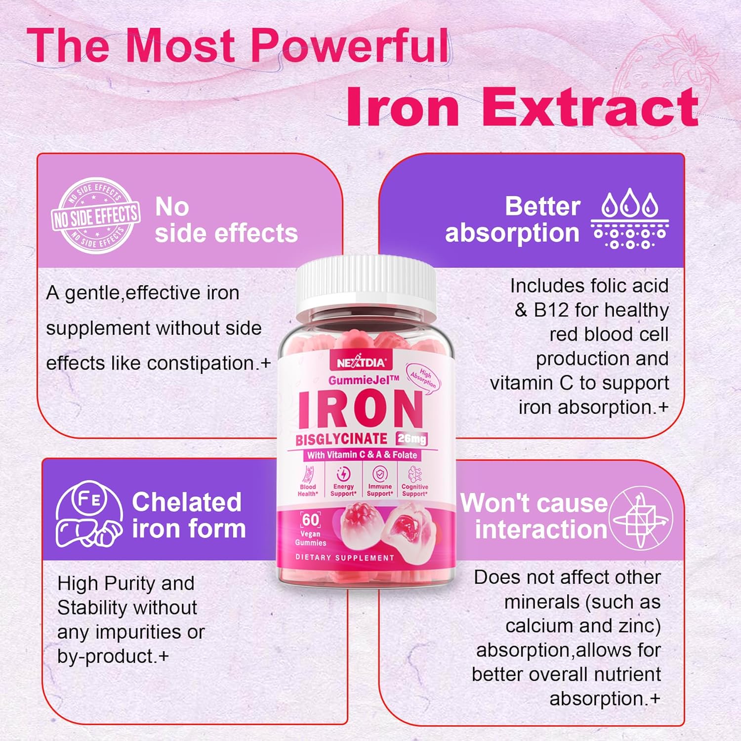 Iron-Infused Nextdia Fiber Gummies for Adult Health - Delicious Dietary Supplement