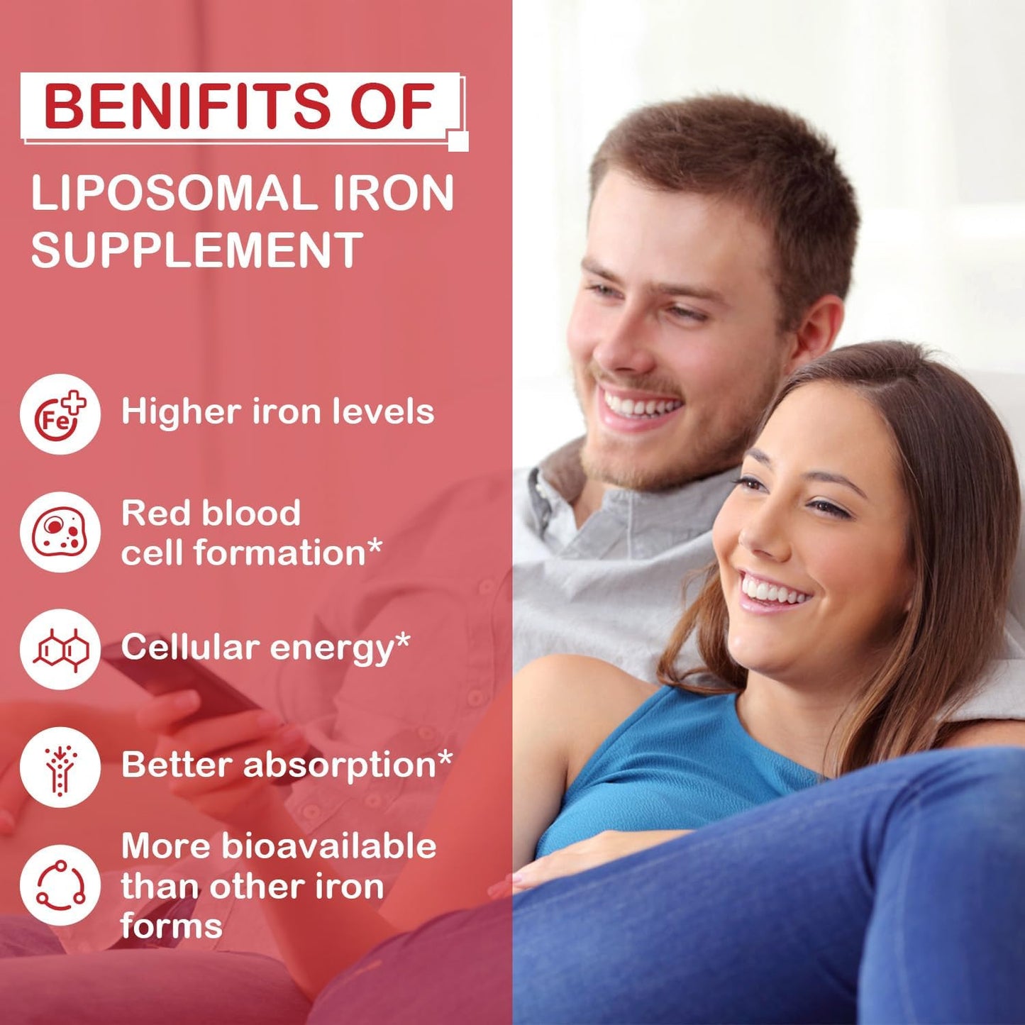 Iron Supplement for Women & Men - Liposomal Fe with Folic Acid & Vitamin B12, 65mg, Energy Support & Red Blood Cell Production, 60 Softgels