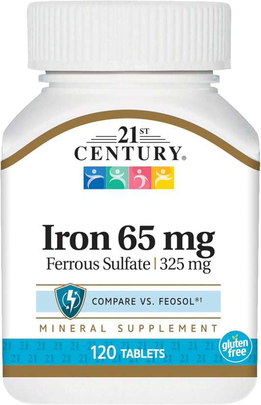 Iron Supplement Tablets with 65 mg Ferrous Sulfate - 120 Count x 2 Packs for Daily Health Support