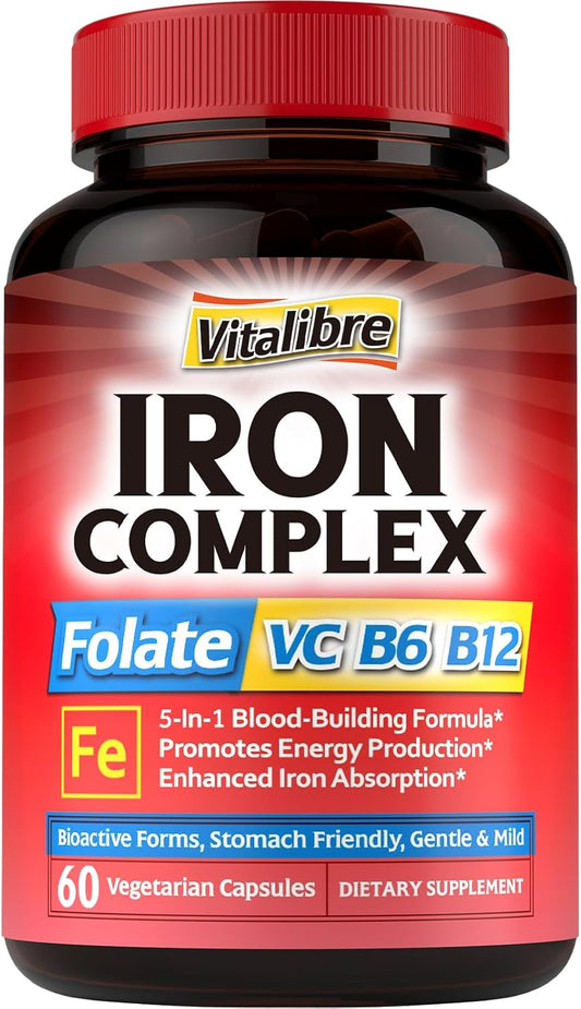 Iron Supplement with Vitamins C, B6, B12 & Folate for Men & Women - Energy & Blood Support - Non-GMO, Vegan - 60 Capsules - BoostGo Australia
