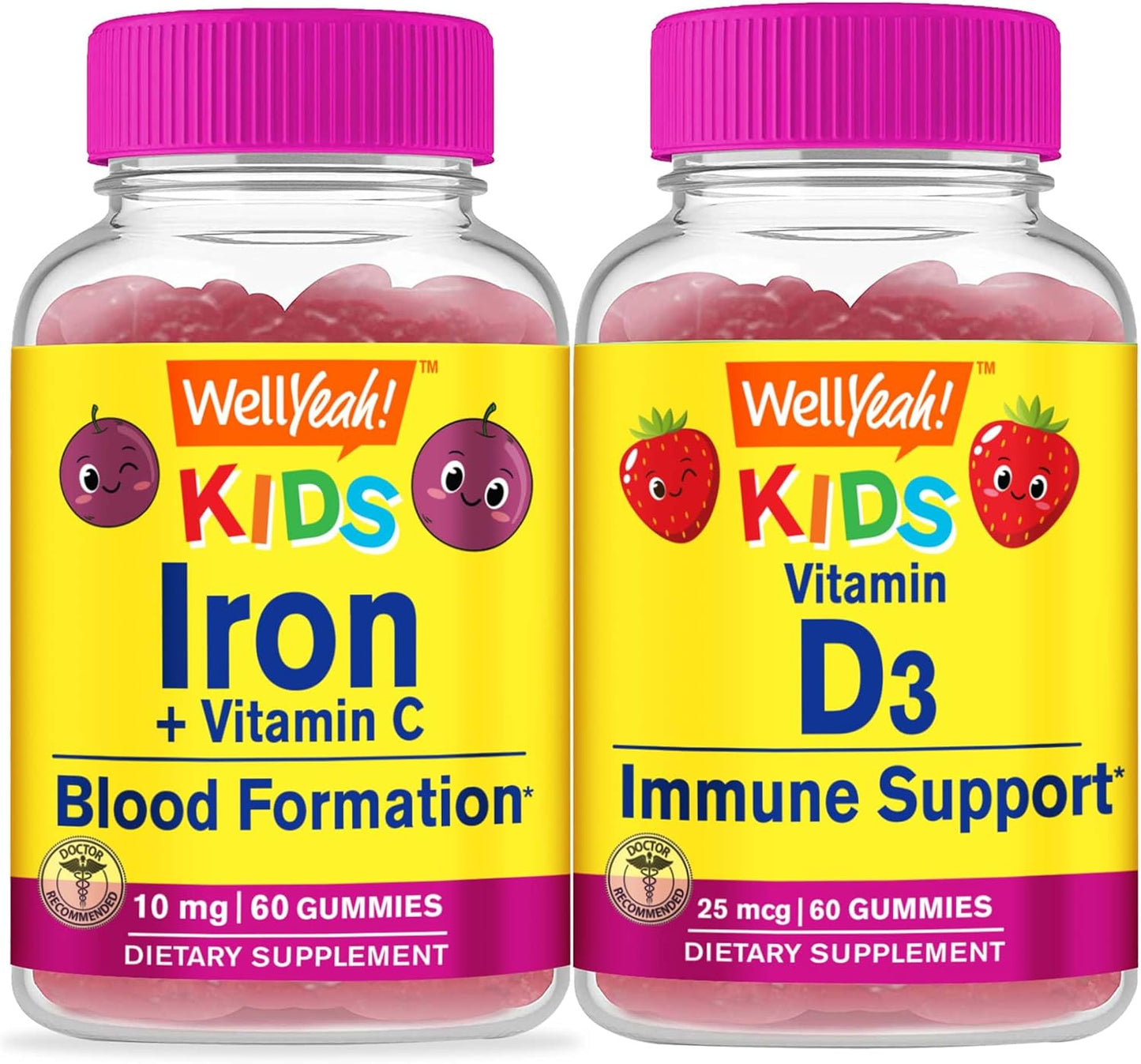 Iron, Vitamin C, and D3 Kids Gummy Bundle - Delicious Vitamin Supplement for Children, Gluten & GMO Free Chewables