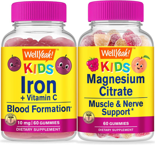 Iron, Vitamin C, and Magnesium Citrate Gummies Bundle for Kids - Delicious and Nutritious Chewable Vitamins, Gluten and GMO-Free