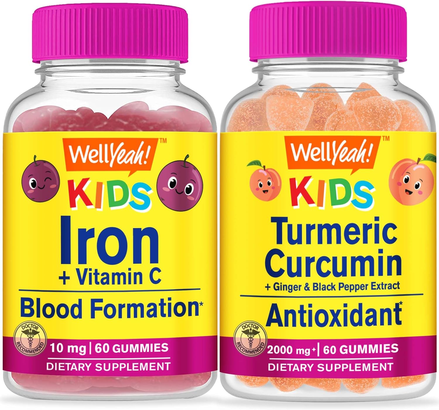 Iron, Vitamin C, and Turmeric Curcumin Gummies Bundle for Kids - Delicious Chewable Vitamin Supplement for Children, Gluten-Free and GMO-Free