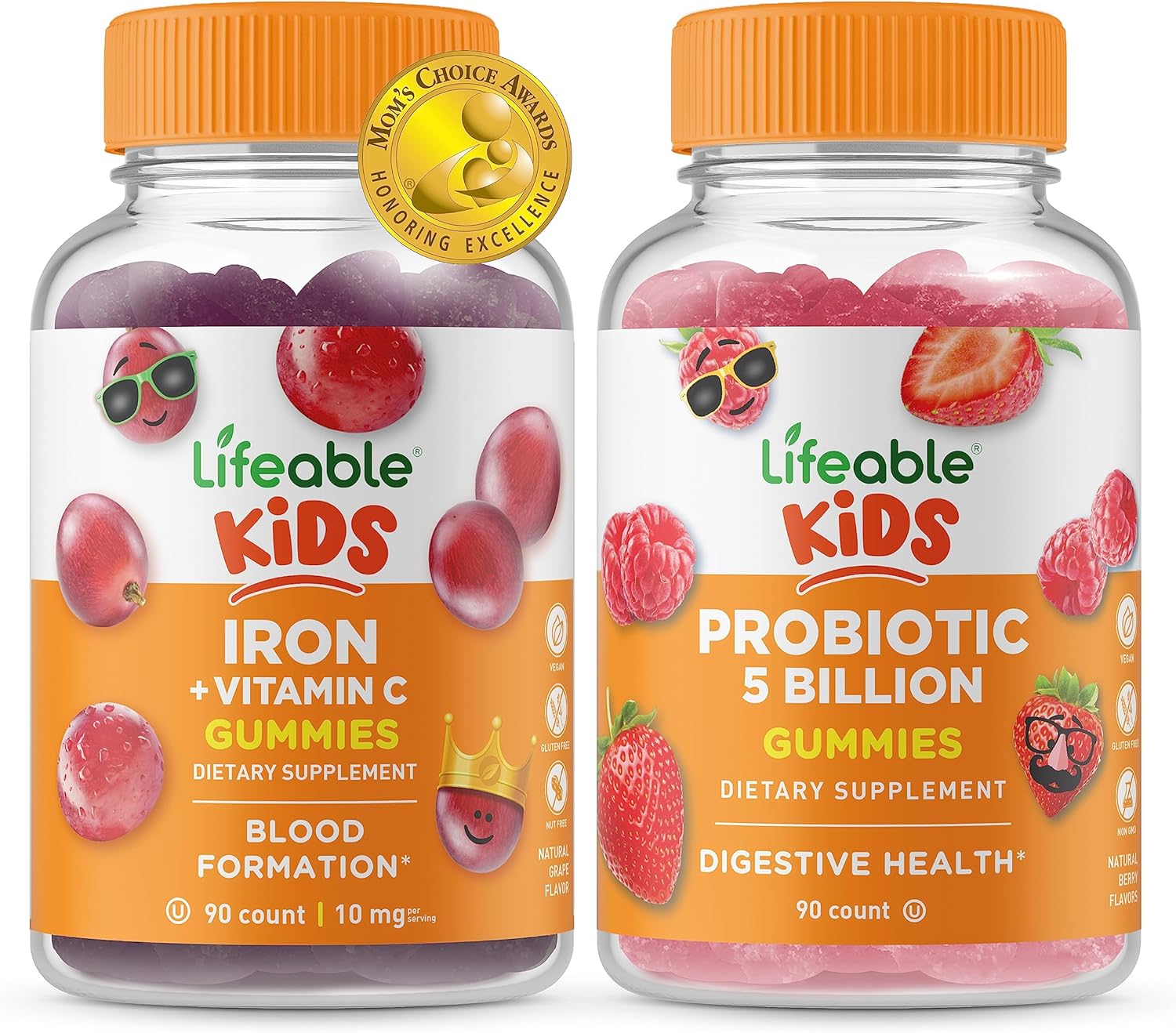 Iron & Vitamin C Kids Gummies Bundle with Probiotics - 5 Billion CFU, Great Tasting Vitamin Supplement for Children, Gluten & GMO Free Chewables