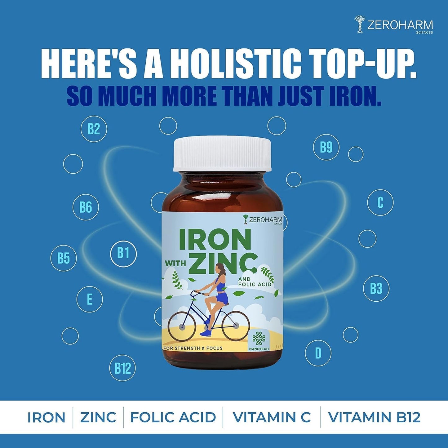 Iron, Zinc, and Folic Acid Tablets - 60 Count Bottle for Nutrient Support
