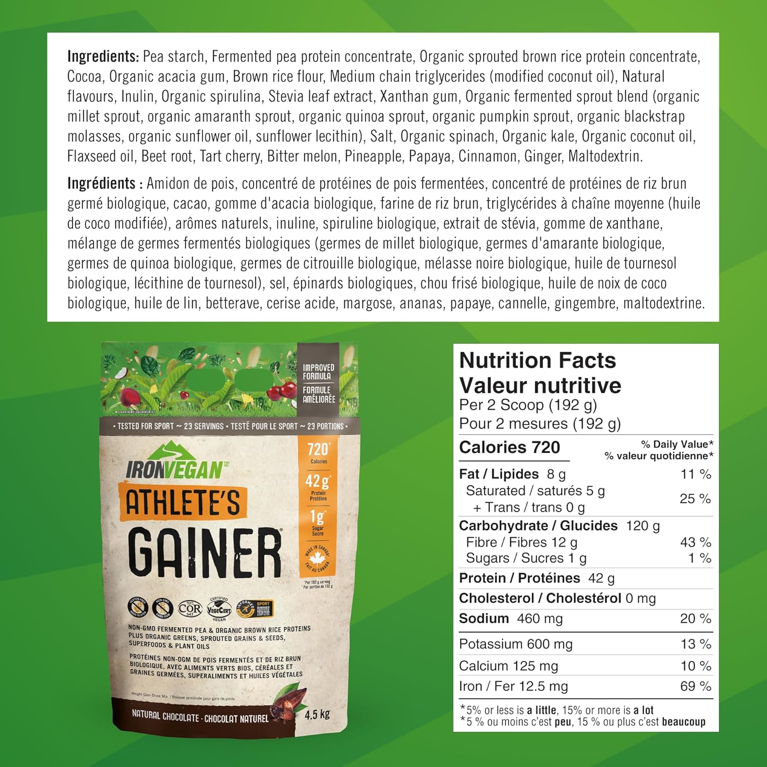 IRONVEGAN Athlete's Gainer Chocolate Protein Powder - 10lbs