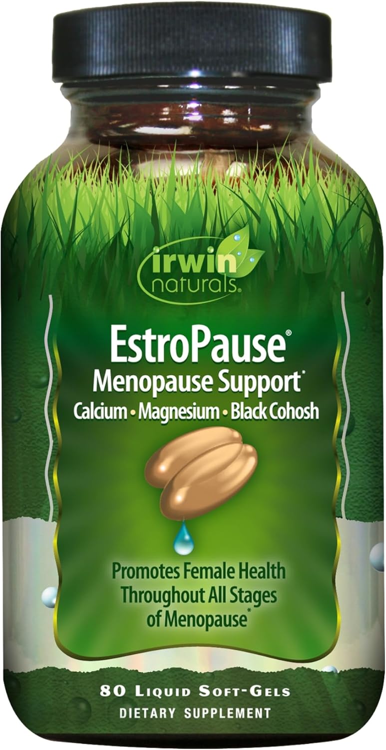 Irwin Naturals EstroPause Menopause Support Supplement - Herbal Blend with Calcium, Magnesium, Black Cohosh, Chaste Tree - Enhanced Absorption - 80 Softgels