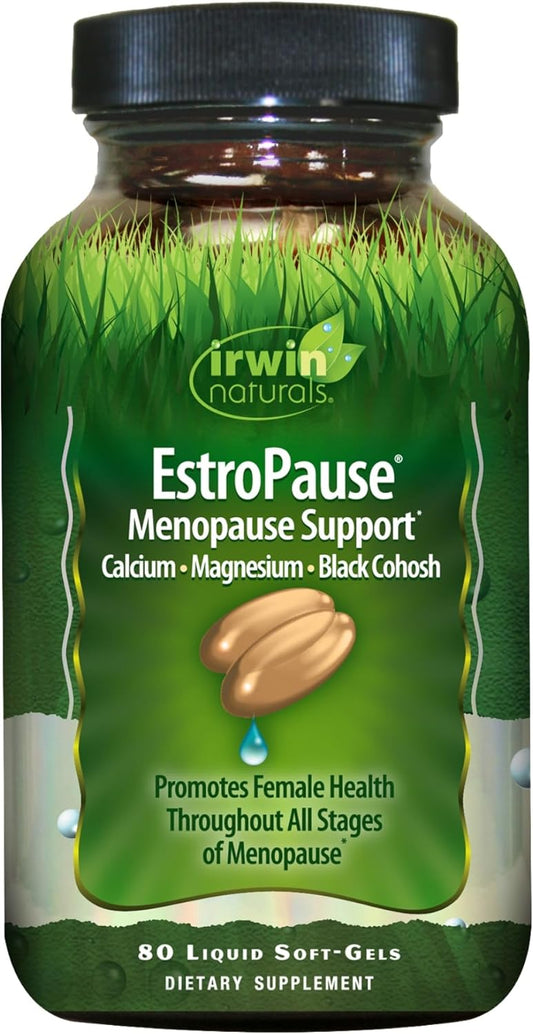 Irwin Naturals EstroPause Menopause Support Supplement - Herbal Blend with Calcium, Magnesium, Black Cohosh, Chaste Tree - Enhanced Absorption - 80 Softgels