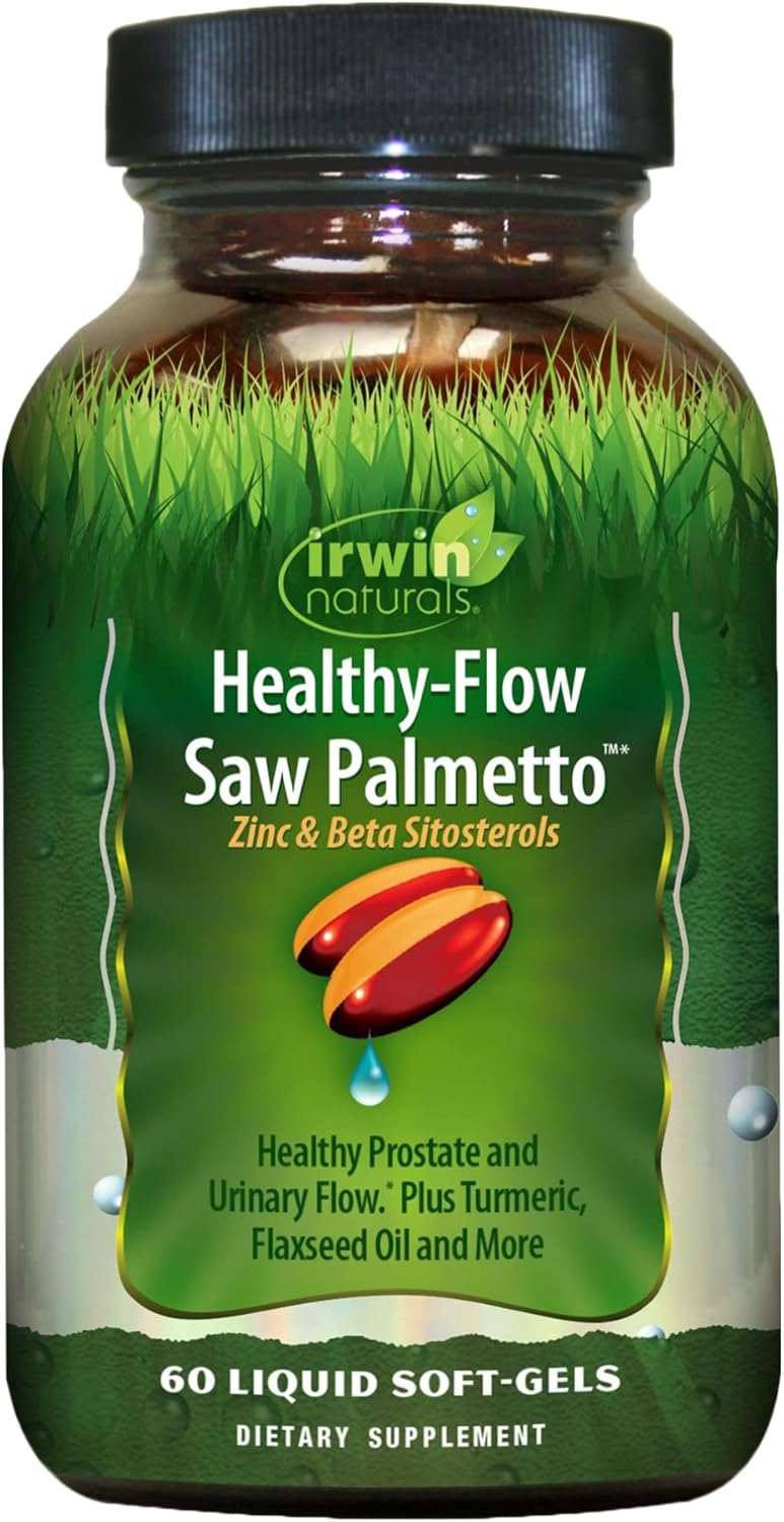 Irwin Naturals Healthy Flow Saw Palmetto Softgels for Prostate & Urinary Health with Zinc, Turmeric, Nettle, and Pumpkin Seed - Antioxidant Support - 60 Count