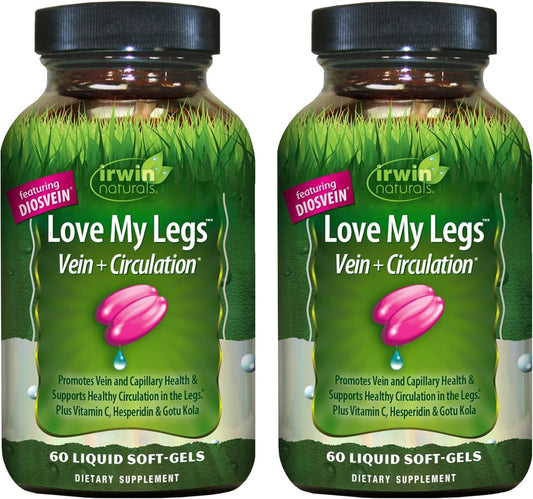 Irwin Naturals Love My Legs Liquid Soft-Gels - Pack of 2, 60ct - Promotes Leg Vein Health & Circulation - 40 Servings