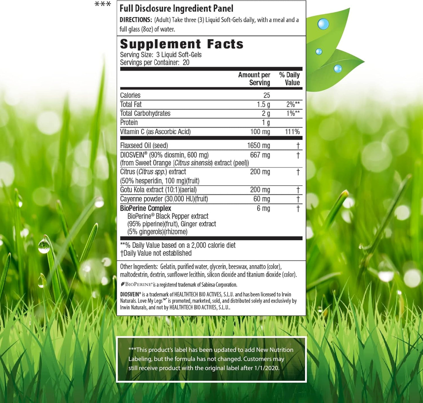 Irwin Naturals Love My Legs Liquid Soft-Gels - Pack of 2, 60ct - Promotes Leg Vein Health & Circulation - 40 Servings