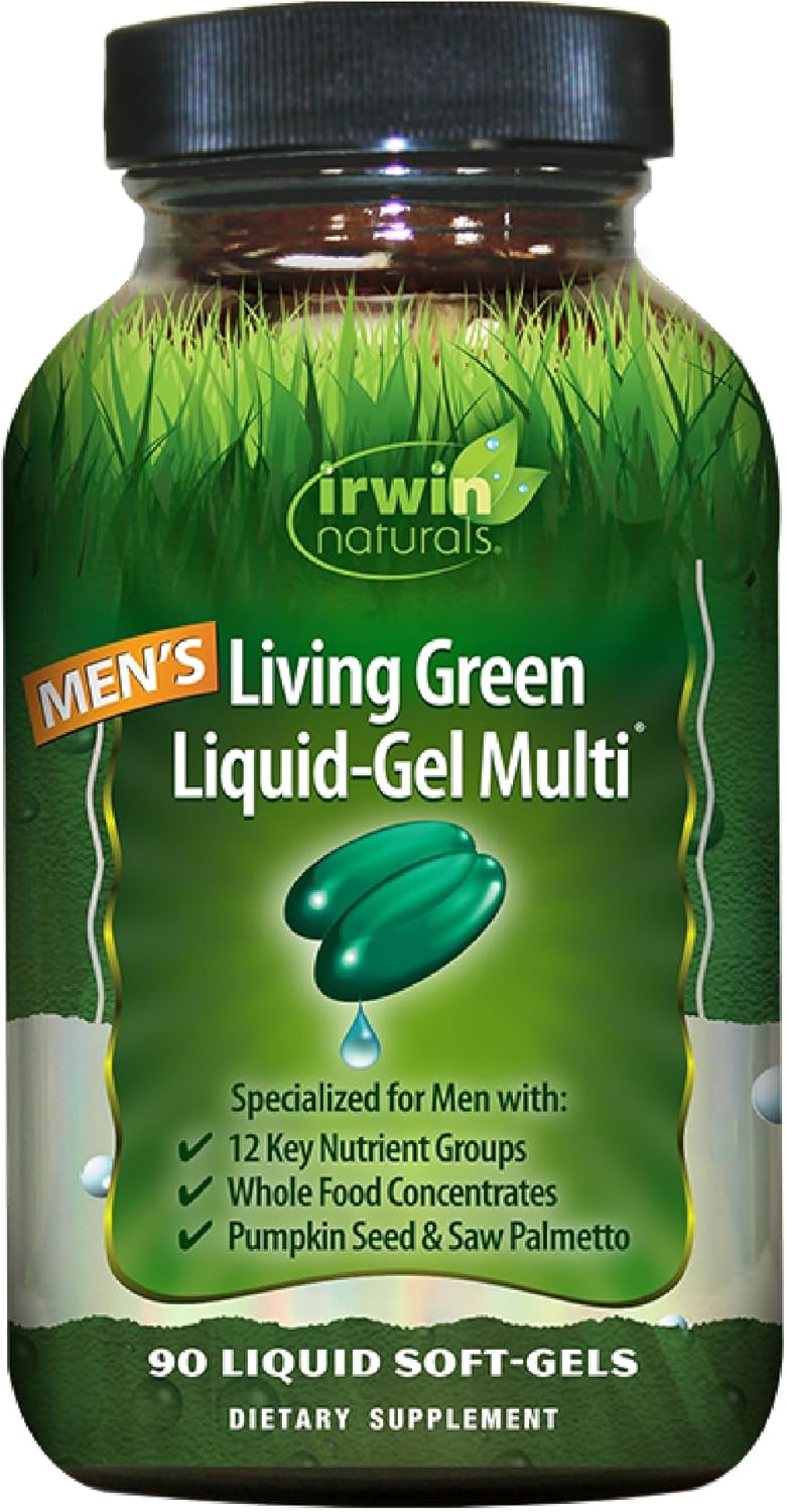 Irwin Naturals Men's Living Green Liquid-Gel Multi - 90 Liquid Softgels with 70 Essential Nutrients for Adrenal & Brain Support
