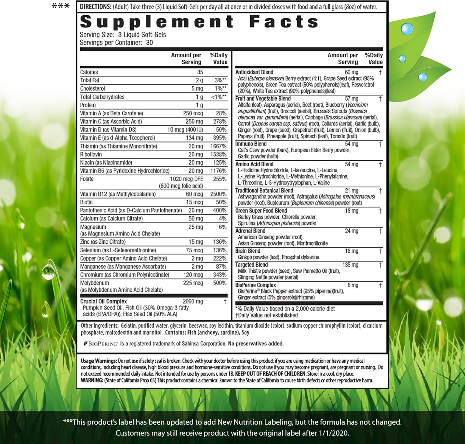 Irwin Naturals Men's Living Green Liquid-Gel Multi Softgels - 70 Essential Nutrients, Wholefood Blend - Adrenal & Brain Support - 90 ct.