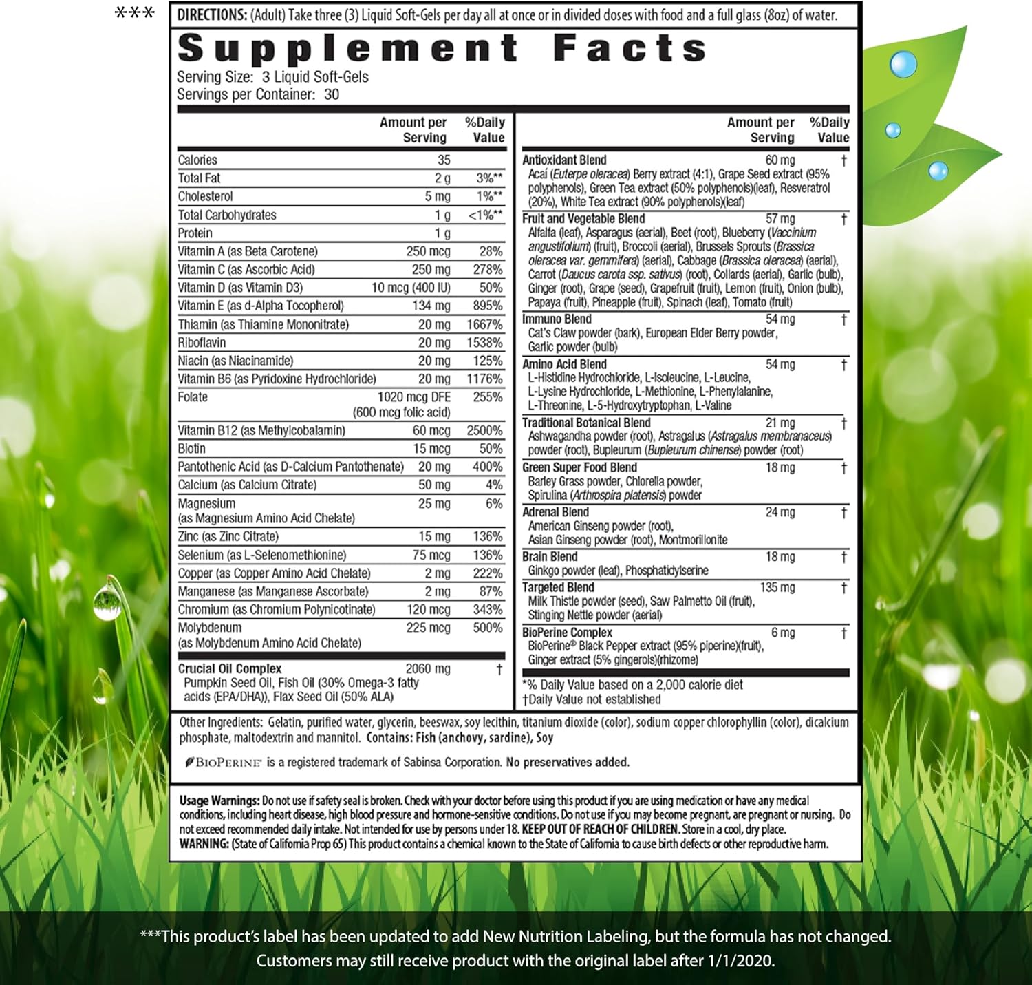 Irwin Naturals Men's Living Green Liquid-Gel Multi - 70 Essential Nutrients, Full-Spectrum Vitamins, Wholefood Blend - Adrenal & Brain Support - 90 Softgels