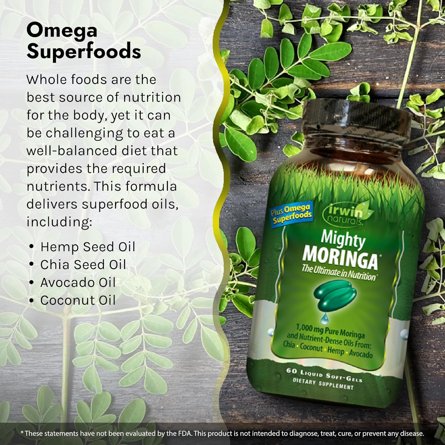 Irwin Naturals Mighty Moringa Liquid Softgels - 1,000 mg - Superfood Blend - 60 Softgels