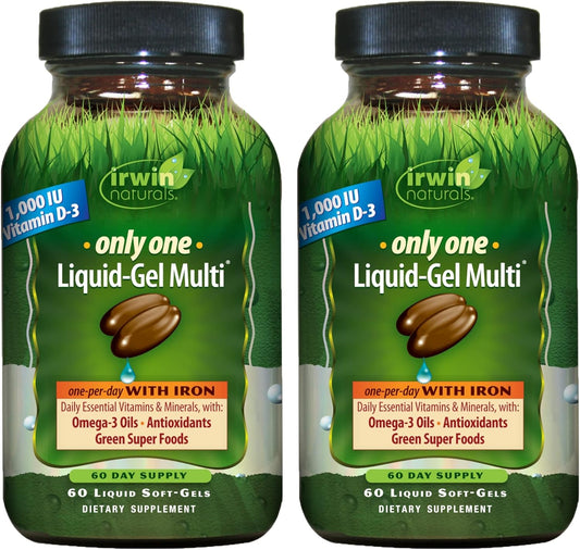 Irwin Naturals Only One Liquid-Gel Multi with Iron - 120 Liquid Soft-Gels - Omega-3 Oils, Antioxidants & Green Super Foods