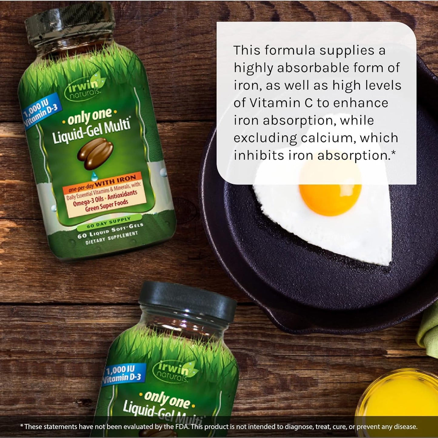 Irwin Naturals Only One Liquid-Gel Multi with Iron - 120 Liquid Soft-Gels - Omega-3 Oils, Antioxidants & Green Super Foods
