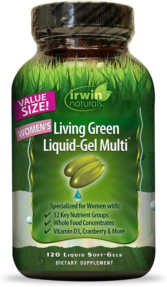 Irwin Naturals Women's Living Green Liquid-Gel Multi Vitamin - 70 Essential Nutrients - Wholefood Blend - 120 Softgels
