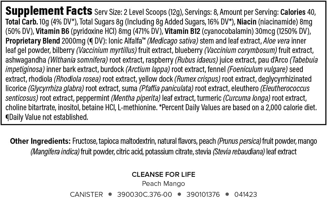 Isagenix Cleanse for Life Powder Supplement - Peach Mango Flavor - Supports Metabolism with Vitamin B12 & Niacin - 3.4 Oz (16 Servings)