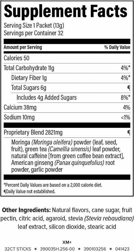 Isagenix XM+ Moringa Energy Boost Powder - Naturally Sourced Caffeine - Convenient Individual Packets - 32 Servings - Fruit Flavor