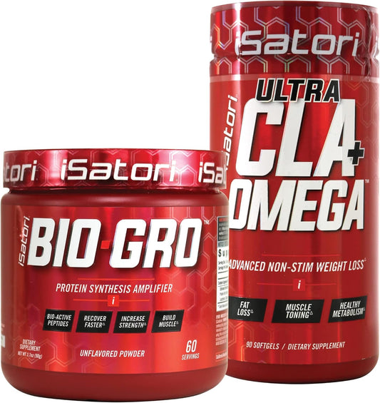 iSatori Bio-GRO Protein Synthesis Amplifier & Ultra CLA + Omega Bundle - Unflavored (60 Servings & 90 Softgels)