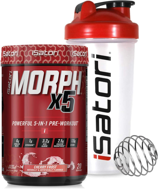 iSatori Morph Xtreme Pre Workout - Bombsicle Flavor, 20 Servings + Classic Clear Blender Bottle with Red Top