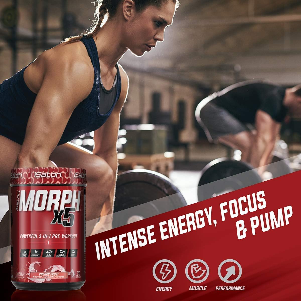 iSatori Morph Xtreme Pre Workout - Bombsicle Flavor, 20 Servings + Classic Clear Blender Bottle with Red Top